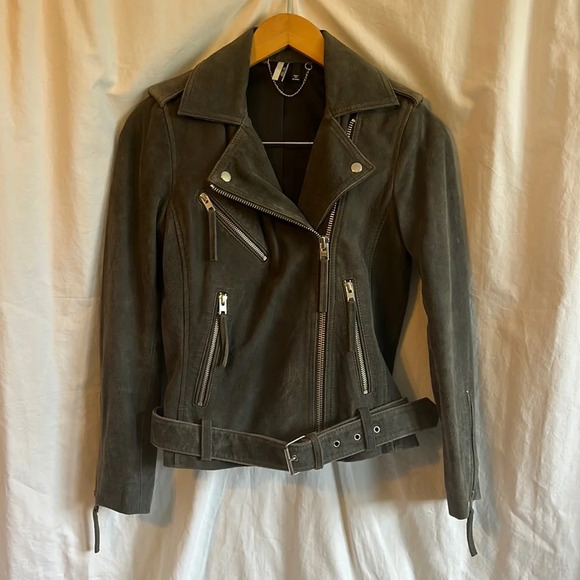 Topshop Suede Leather Zip Up Belted Moto Biker Jacket - Picture 2 of 12